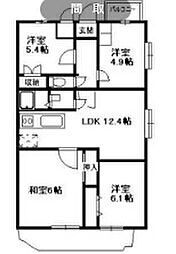 小田急小田原線 栢山駅 徒歩8分の賃貸マンション 1階4LDKの間取り