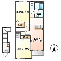 JR水郡線 下菅谷駅 徒歩8分の賃貸アパート 2階2LDKの間取り