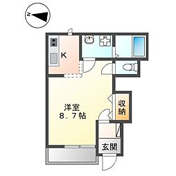 エクセル　パレス 1階1Kの間取り