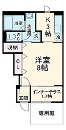パティオ 1階1Kの間取り