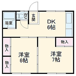 カーサー駒生 2DKの間取図画像