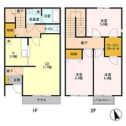 リーブル　II 1階3LDKの間取り