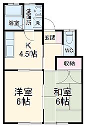 JR横浜線 淵野辺駅 バス10分 千代田下車 徒歩3分の賃貸アパート 2階2DKの間取り