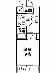 ヴェルデュール 1階1Kの間取り