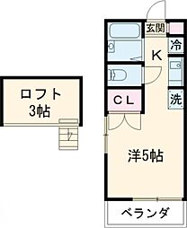 レインボー国立 2階ワンルームの間取り