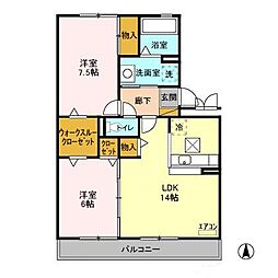 JR武蔵野線 船橋法典駅 徒歩5分の賃貸アパート 1階2LDKの間取り