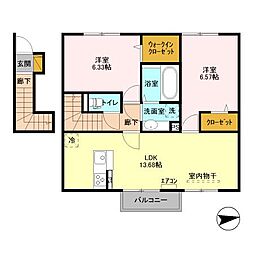 JR常磐線 柏駅 バス29分 榎木戸下車 徒歩8分の賃貸アパート 2階2LDKの間取り