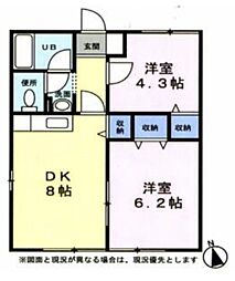 JR横浜線 古淵駅 徒歩15分の賃貸アパート 2階2DKの間取り