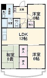 JR常磐線 北柏駅 徒歩6分の賃貸マンション 1階3LDKの間取り