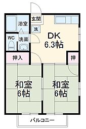 第2山治ハイツ 203 2階2DKの間取り