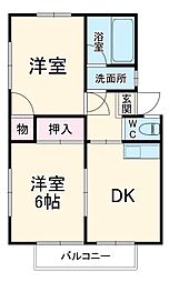 カルガモメゾン 1階2DKの間取り
