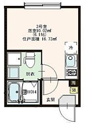 ハーモニーテラス北小岩XV 3階ワンルームの間取り
