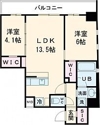 アジールコート三軒茶屋 3階2LDKの間取り