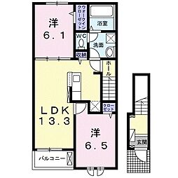 名鉄尾西線 二子駅 徒歩28分の賃貸アパート 2階2LDKの間取り