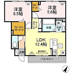 JR東海道本線 豊橋駅 3.4kmの賃貸アパート 1階2LDKの間取り