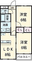 フィールド華美月 2階2LDKの間取り