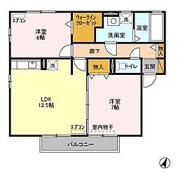 グリーンアレイ　A 2階2LDKの間取り