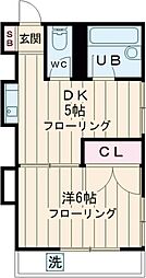 デュオ松原 2階1DKの間取り