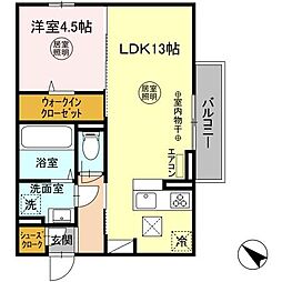 ウエスト・パーク　C 1階1LDKの間取り