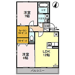 アンクレージュ　Ａ 3階2LDKの間取り