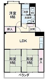 第2コーポ天道 3階3LDKの間取り