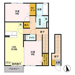 フローレス 2階2LDKの間取り