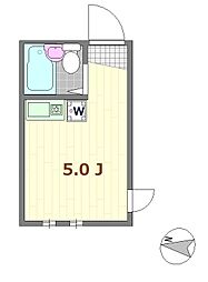 京王線 明大前駅 徒歩15分の賃貸アパート 1階ワンルームの間取り