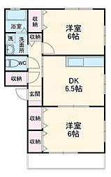 ガッレリアＤ 1階2DKの間取り