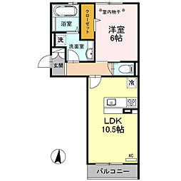 ロイジェントパークスレイクタウンIIIＥ 2階1LDKの間取り