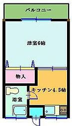 鈴木アパート 2階1Kの間取り