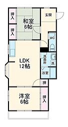 愛知県豊橋市佐藤5丁目22の賃貸アパート 2階2LDKの間取り