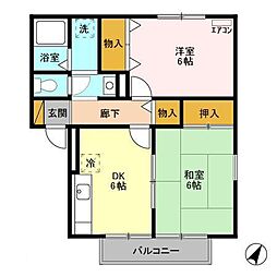 東武野田線 鎌ケ谷駅 徒歩4分の賃貸アパート 2階2DKの間取り