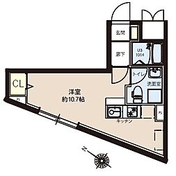 レピュア竹ノ塚レジデンス 1階ワンルームの間取り