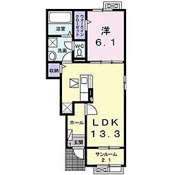 フォンテーヌ 1階1LDKの間取り