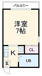 パラシオン昴 2階1Kの間取り