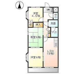 近鉄名古屋線 近鉄弥富駅 徒歩33分の賃貸マンション 3階3DKの間取り