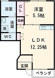 ＢｌｕｅｓｋｙII 103 1階1LDKの間取り