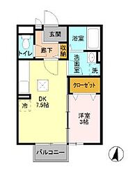東武野田線 江戸川台駅 徒歩16分の賃貸アパート 1階1DKの間取り
