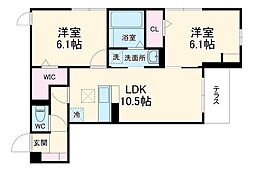 フォンテーヌ　C 1階2LDKの間取り