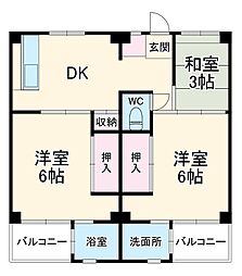 ビレッジハウス勝田2号棟 4階3DKの間取り