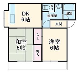 茂福荘 2階2DKの間取り