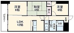 名古屋市営名城線 茶屋ヶ坂駅 徒歩4分の賃貸マンション 2階3LDKの間取り