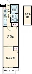 ｌｅ　Ｃｈｅｖａｌ　ｂｌａｎｃ 2階2Kの間取り