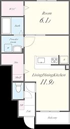 ＬＩＶＲＥ　1 1階1LDKの間取り