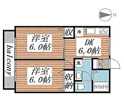 メイプルコート立川 1階2DKの間取り