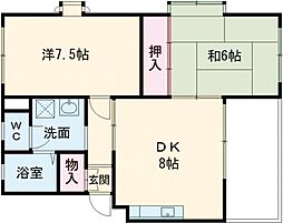 アルカサール幸 1階2LDKの間取り