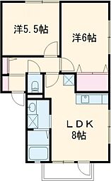 レーベンI 2階2LDKの間取り