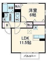 フルール・ロメリア 1階1LDKの間取り