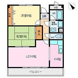 ビューテラス富貴 3階2LDKの間取り