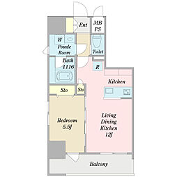 ＳＤ　Ｃｏｕｒｔ　Ｋａｎａｙａｍａ 12階1LDKの間取り